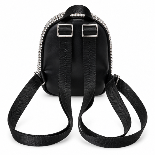 Silver Rhinestone Mini Backpack - Black