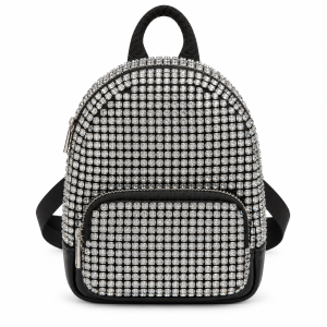 Silver Rhinestone Mini Backpack - Black