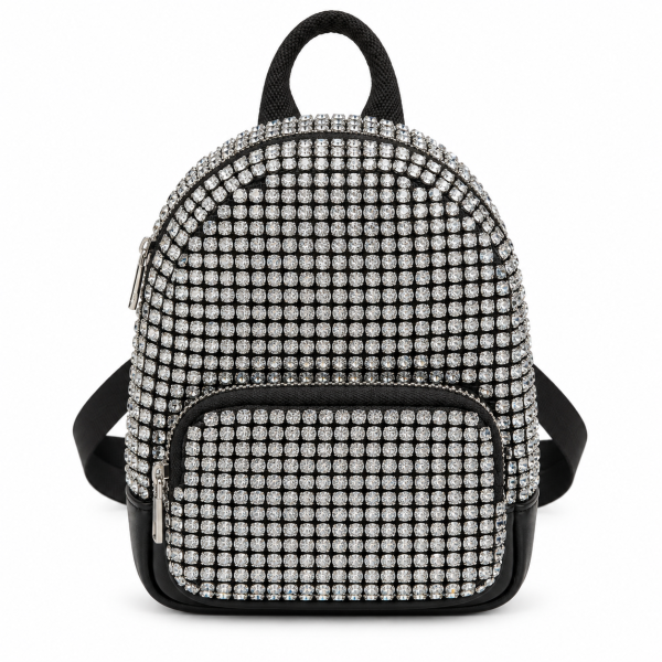 Silver Rhinestone Mini Backpack - Black
