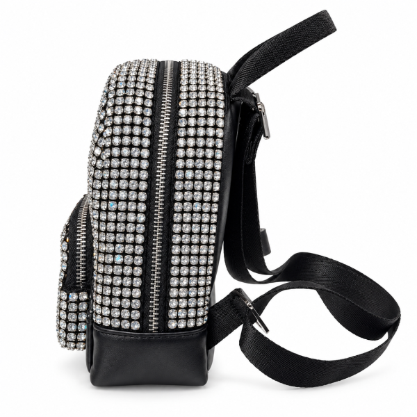 Silver Rhinestone Mini Backpack - Black
