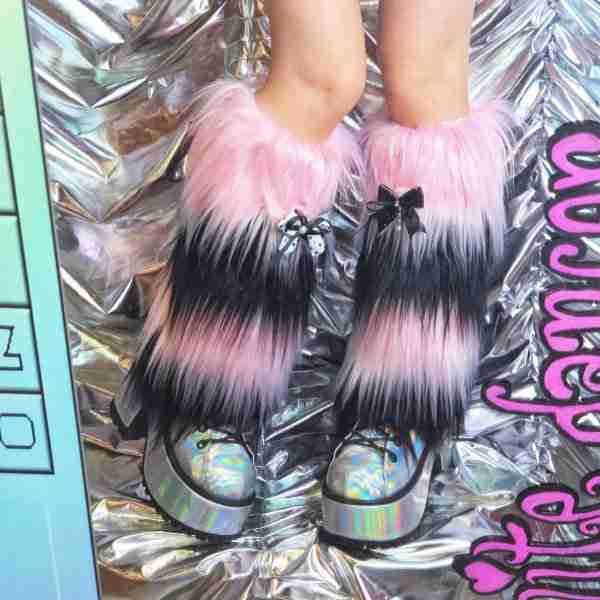 Liya Kitten Thick Striped Furry Leg Warmers
