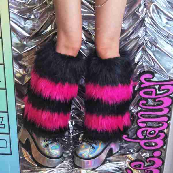 Liya Kitten Thick Striped Furry Leg Warmers