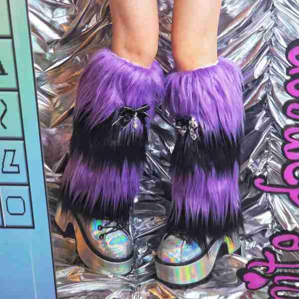 Liya Kitten Thick Striped Furry Leg Warmers