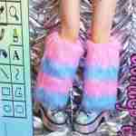 Liya Kitten Thick Striped Furry Leg Warmers