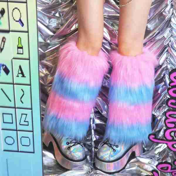 Liya Kitten Thick Striped Furry Leg Warmers