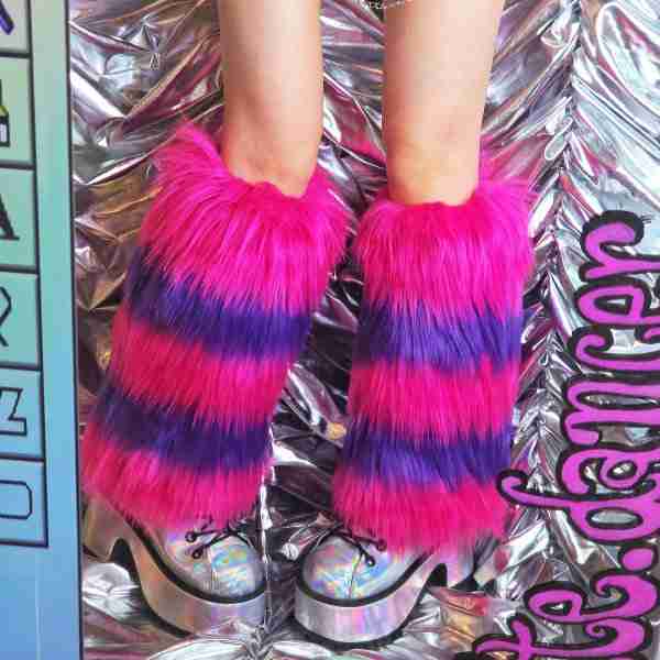 Liya Kitten Thick Striped Furry Leg Warmers
