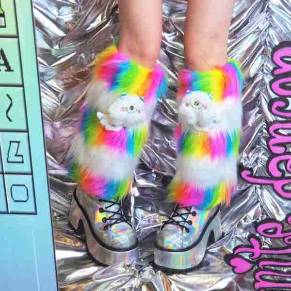 Liya Kitten Thick Striped Furry Leg Warmers