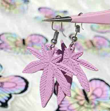 CannaBabe Pink Leaf Earrings